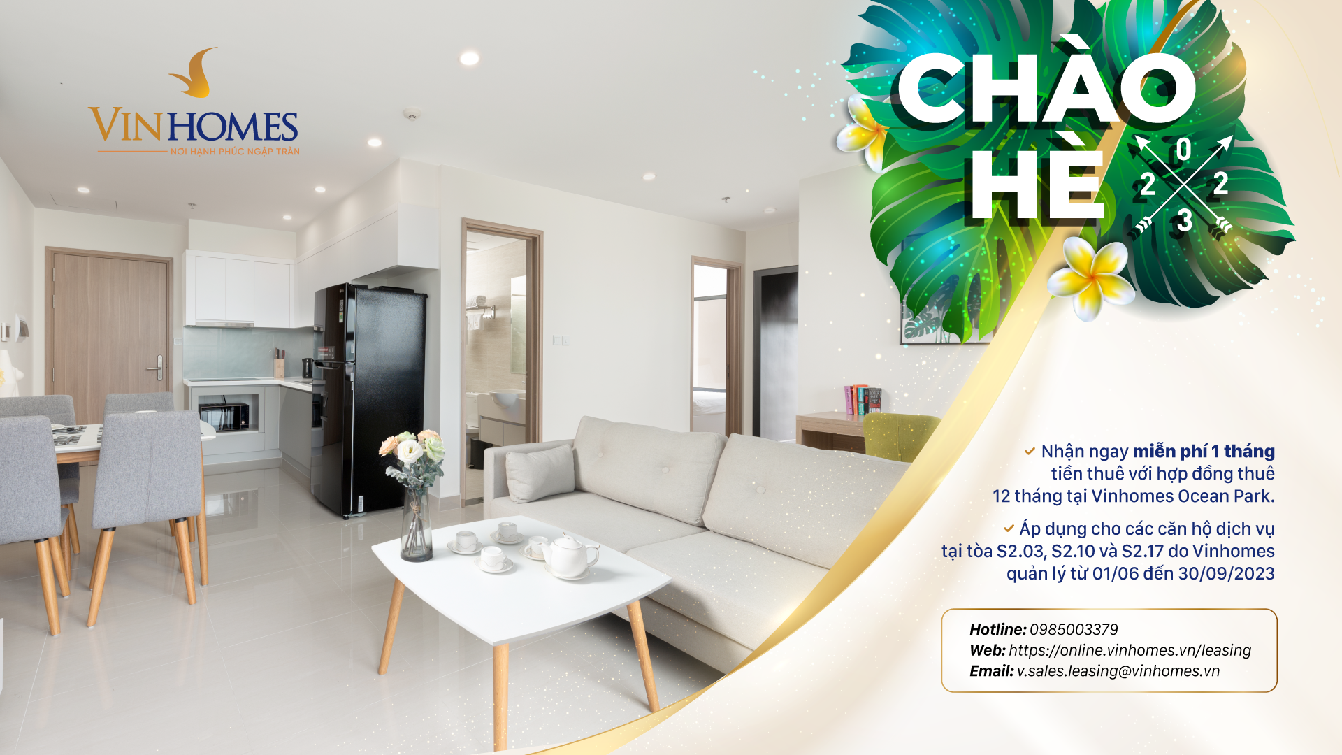 Ưu đãi 01 tháng tiền thuê khi thuê căn hộ dịch vụ 01 năm tại dự án Vinhomes Ocean Park